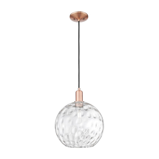Innovations Athens Water Glass 12in 1-Light Mini Pendant | Industrial Antique Copper Steel and Clear Glass | Kitchen Island & | Model 716-1P-AC-G1215-12