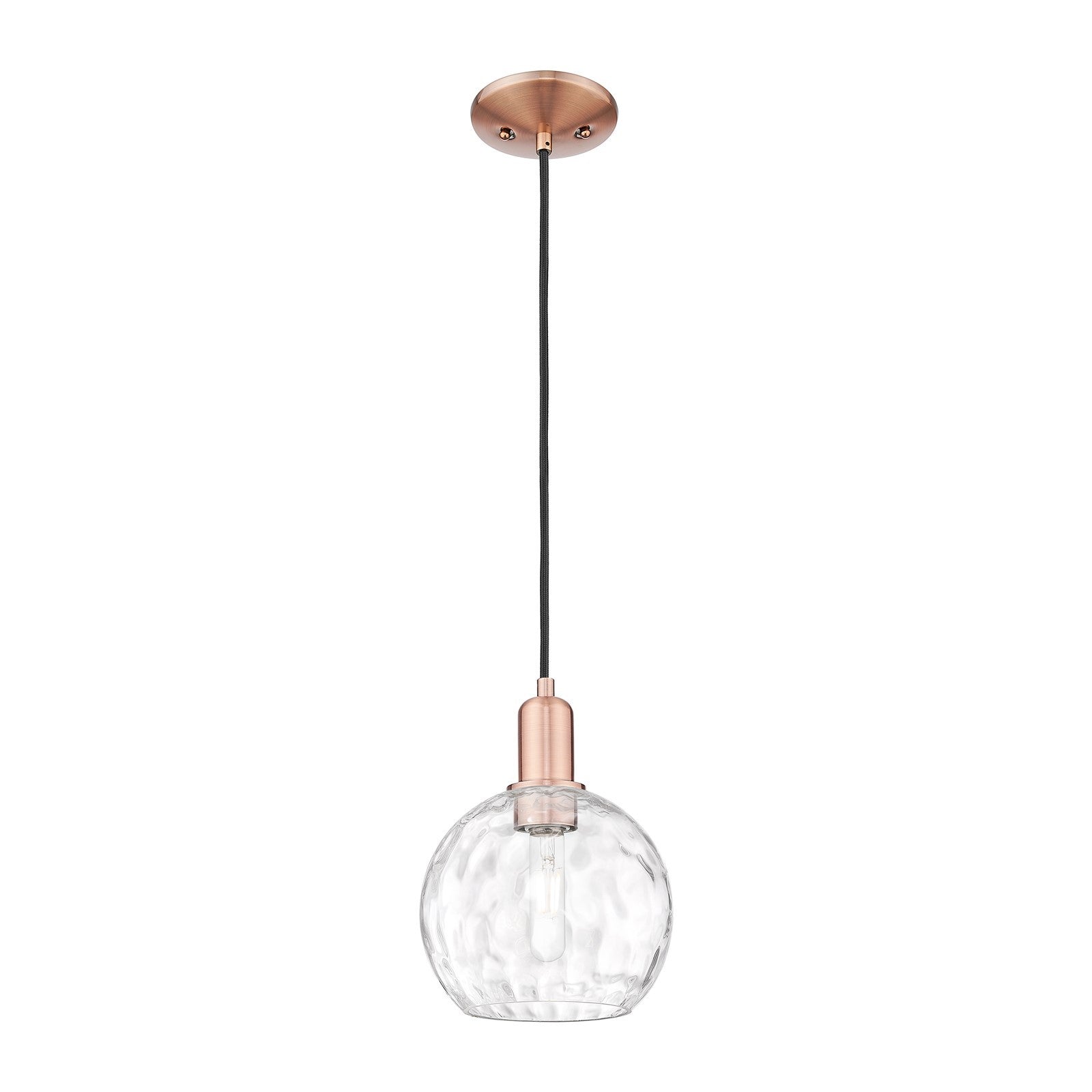 Innovations Athens Water Glass 8in 1-Light Mini Pendant | Industrial Antique Copper and Clear Water Glass | Kitchen Island & | Model 716-1P-AC-G1215-8