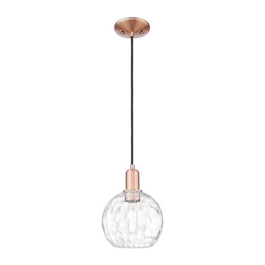 Innovations Athens Water Glass 8in 1-Light Mini Pendant | Industrial Antique Copper and Clear Water Glass | Kitchen Island & | Model 716-1P-AC-G1215-8