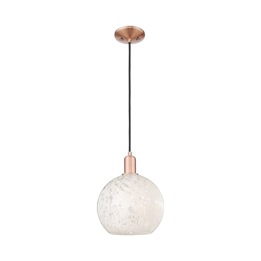 Innovations Lighting White Mouchette 10in 1-Light Mini Pendant | Industrial Antique Copper Steel and Cast Brass White | Model 716-1P-AC-G1216-10WM