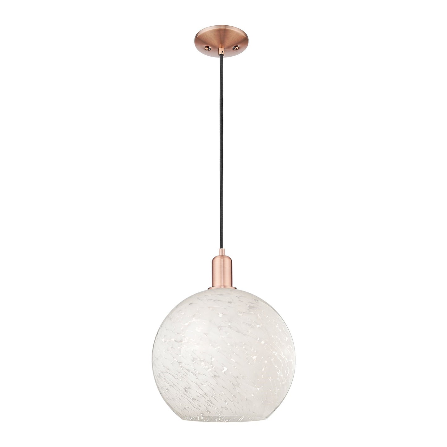 Innovations White Mouchette 12in 1-Light Mini Pendant | Industrial Antique Copper Steel and White Glass | Kitchen Island & | Model 716-1P-AC-G1216-12WM