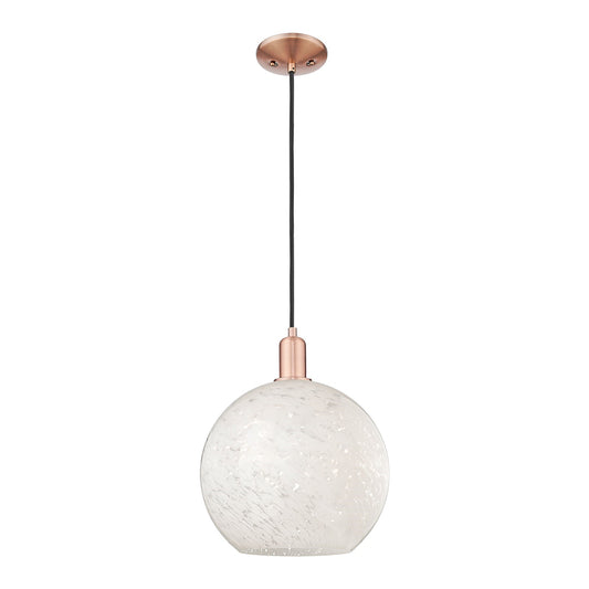 Innovations White Mouchette 12in 1-Light Mini Pendant | Industrial Antique Copper Steel and White Glass | Kitchen Island & | Model 716-1P-AC-G1216-12WM