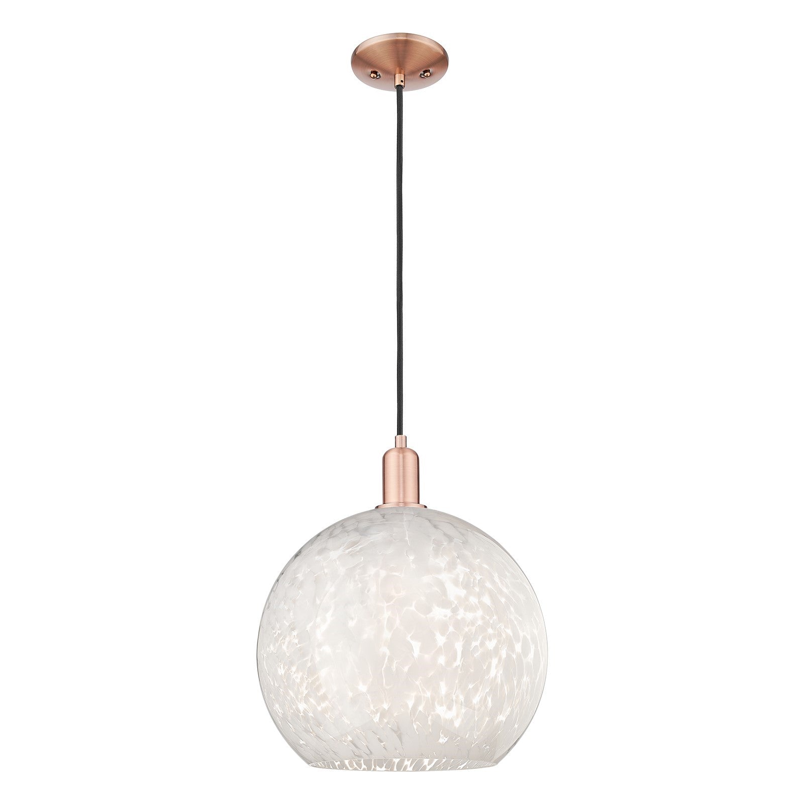Innovations Arcadia 14in 1-Light Mini Pendant | Industrial Antique Copper and White Mouchette Glass | Kitchen Island & Dining | Model 716-1P-AC-G1216-14WM