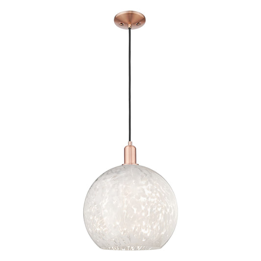 Innovations Arcadia 14in 1-Light Mini Pendant | Industrial Antique Copper and White Mouchette Glass | Kitchen Island & Dining | Model 716-1P-AC-G1216-14WM
