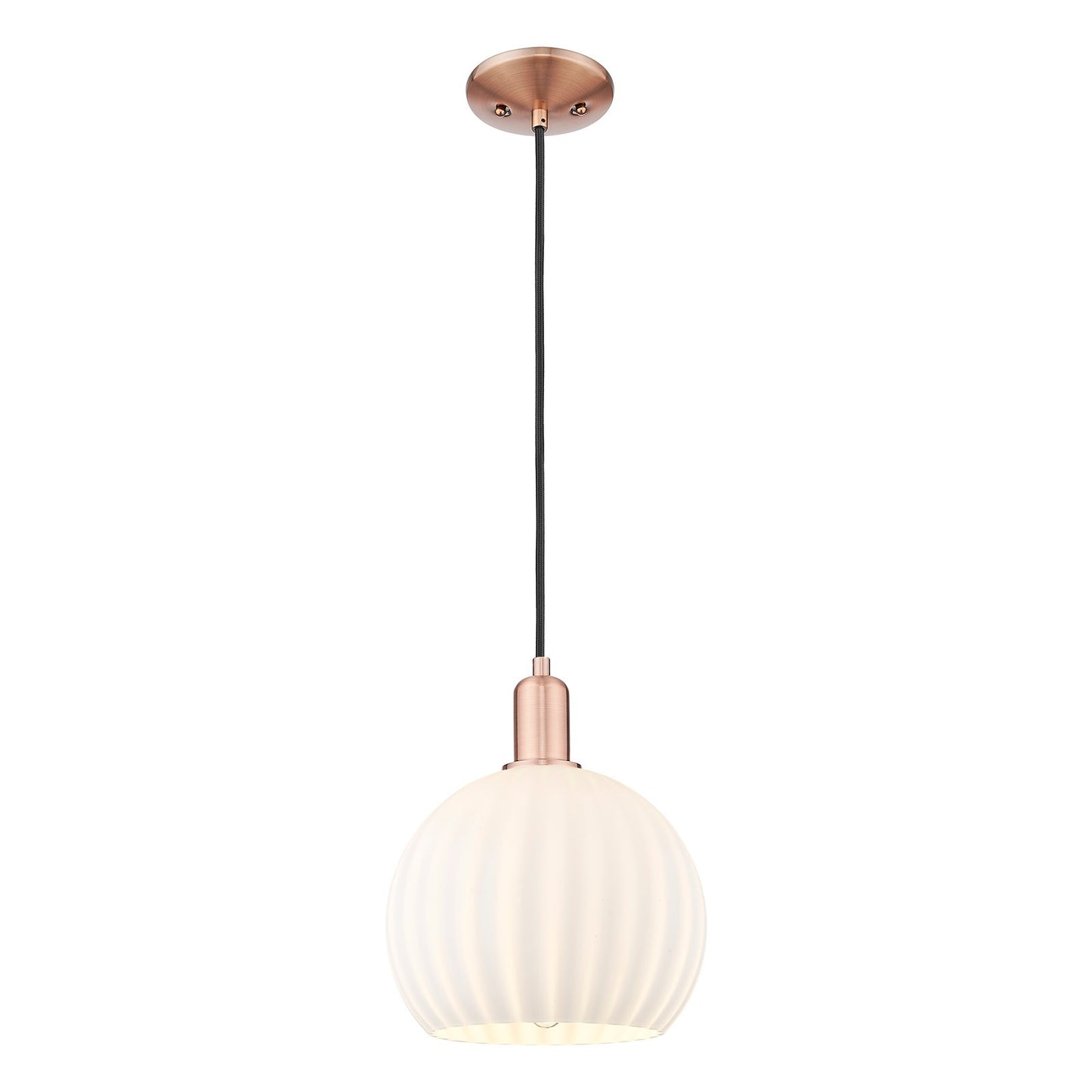 Innovations Lighting White Venetian 10in 1-Light Mini Pendant | Industrial Antique Copper and White Venetian Glass | Kitchen | Model 716-1P-AC-G1217-10WV