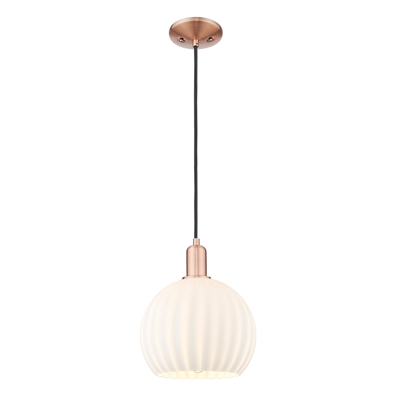 Innovations Lighting White Venetian 10in 1-Light Mini Pendant | Industrial Antique Copper and White Venetian Glass | Kitchen | Model 716-1P-AC-G1217-10WV
