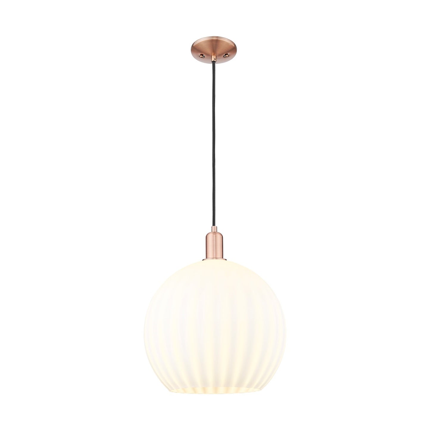 Innovations Arcadia 14in 1-Light Mini Pendant | Industrial Antique Copper and White Venetian Glass | Kitchen Island & Dining | Model 716-1P-AC-G1217-14WV