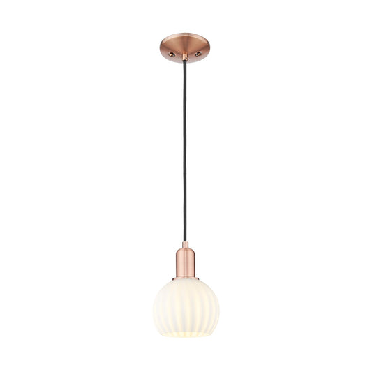 Innovations Lighting White Venetian 6in 1-Light Mini Pendant | Industrial Antique Copper and White Venetian Glass | Kitchen | Model 716-1P-AC-G1217-6WV