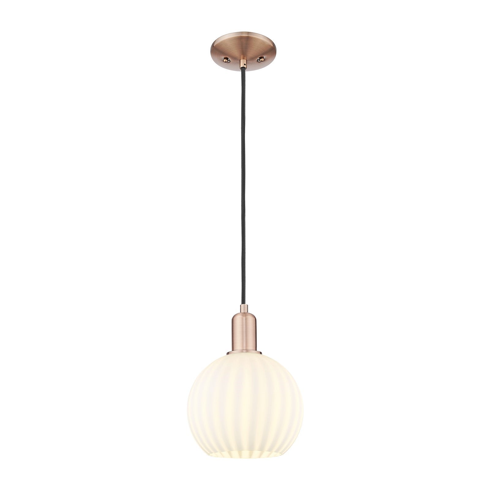 Innovations Lighting White Venetian 8in 1-Light Mini Pendant | Industrial Antique Copper and White Venetian Glass | Kitchen | Model 716-1P-AC-G1217-8WV