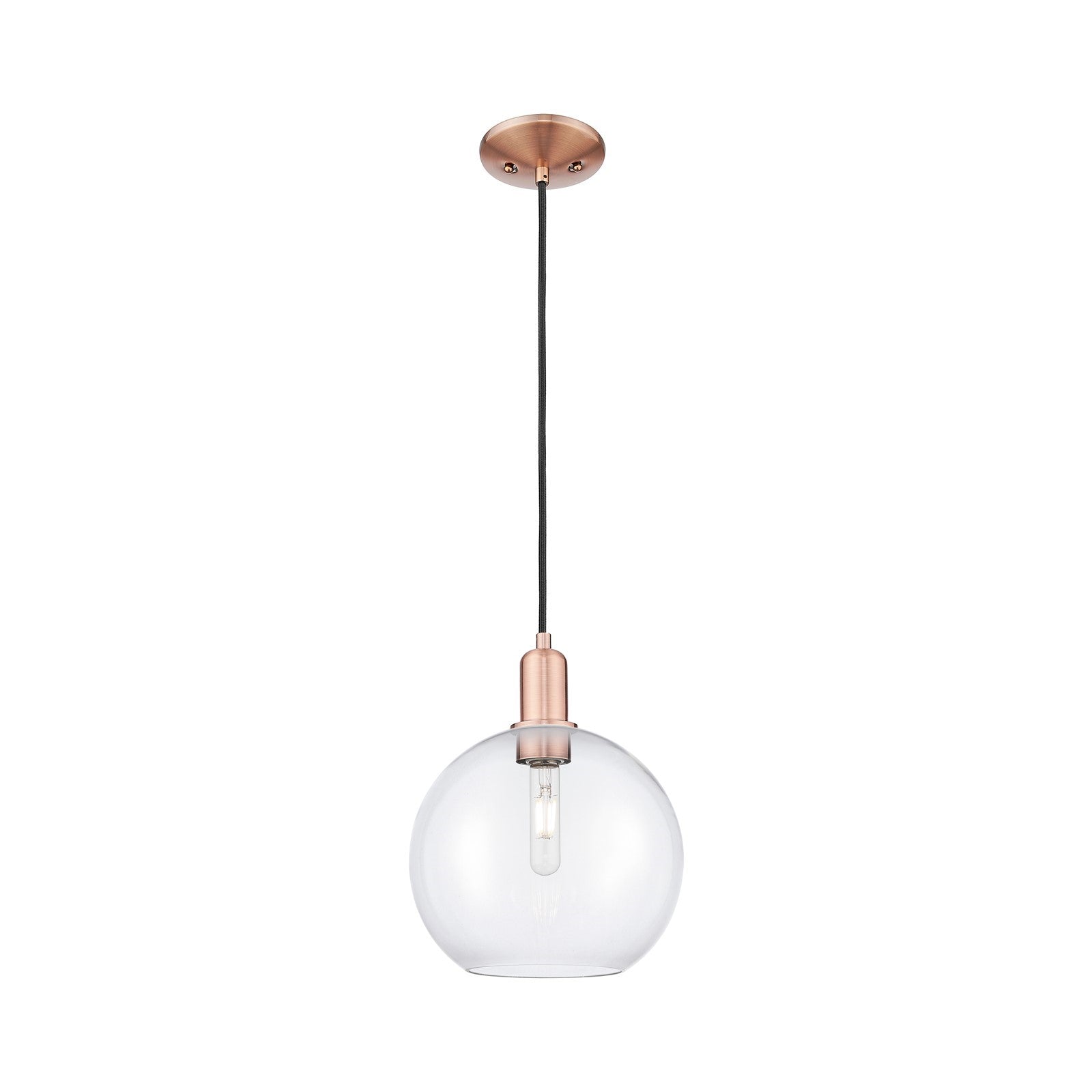 Innovations Athens 10in 1-Light Mini Pendant | Industrial Antique Copper Steel and Clear Glass | Kitchen Island & Dining Room | Model 716-1P-AC-G122-10