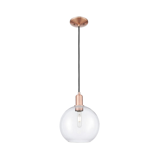 Innovations Athens 10in 1-Light Mini Pendant | Industrial Antique Copper Steel and Clear Glass | Kitchen Island & Dining Room | Model 716-1P-AC-G122-10