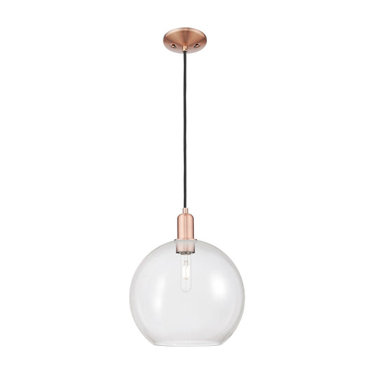 Innovations Athens 12in 1-Light Mini Pendant | Industrial Antique Copper Steel and Clear Glass | Kitchen Island & Dining Room | Model 716-1P-AC-G122-12