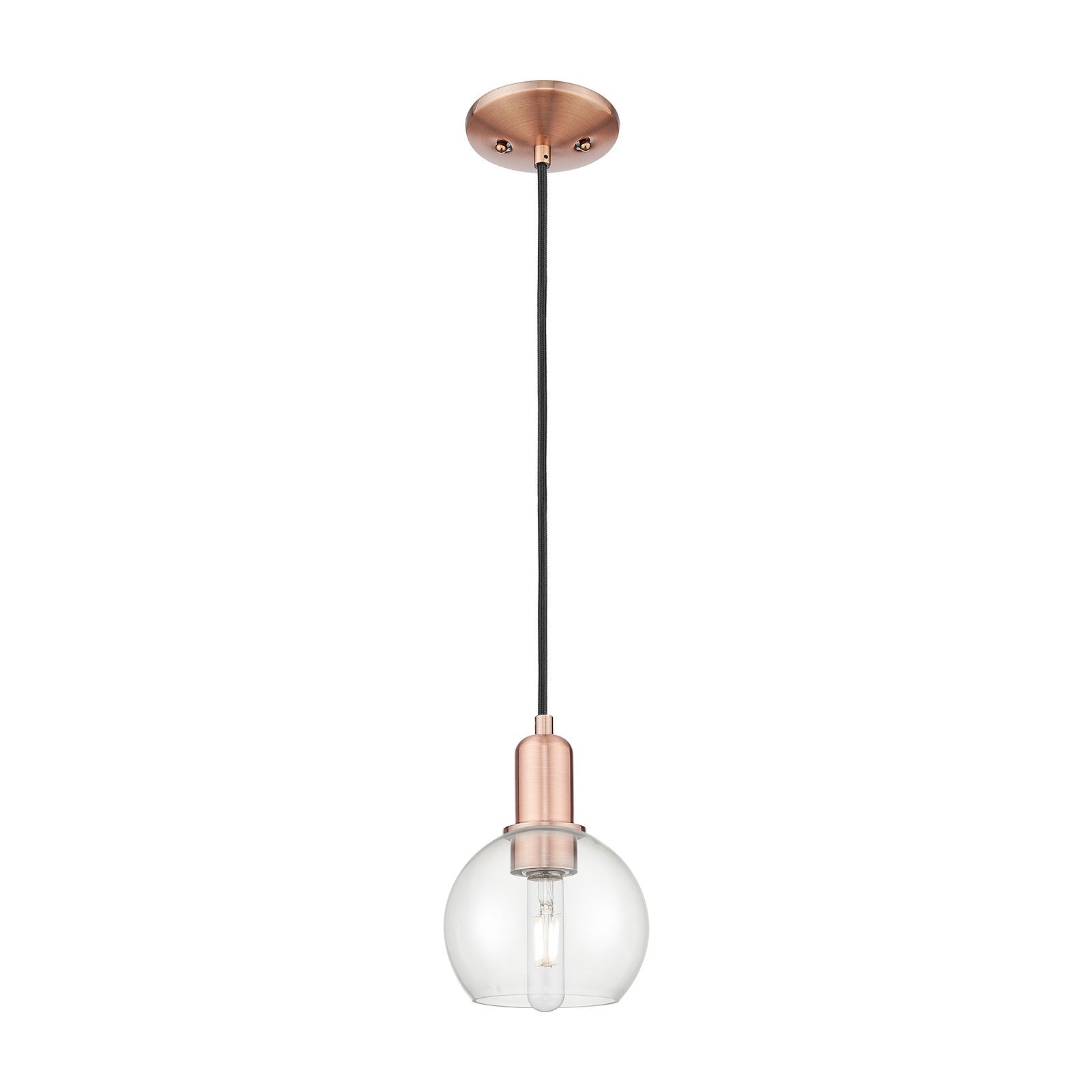 Innovations Athens 6in 1-Light Mini Pendant | Industrial Antique Copper Steel and Clear Glass | Kitchen Island & Dining Room | Model 716-1P-AC-G122-6