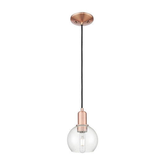 Innovations Athens 6in 1-Light Mini Pendant | Industrial Antique Copper Steel and Clear Glass | Kitchen Island & Dining Room | Model 716-1P-AC-G122-6