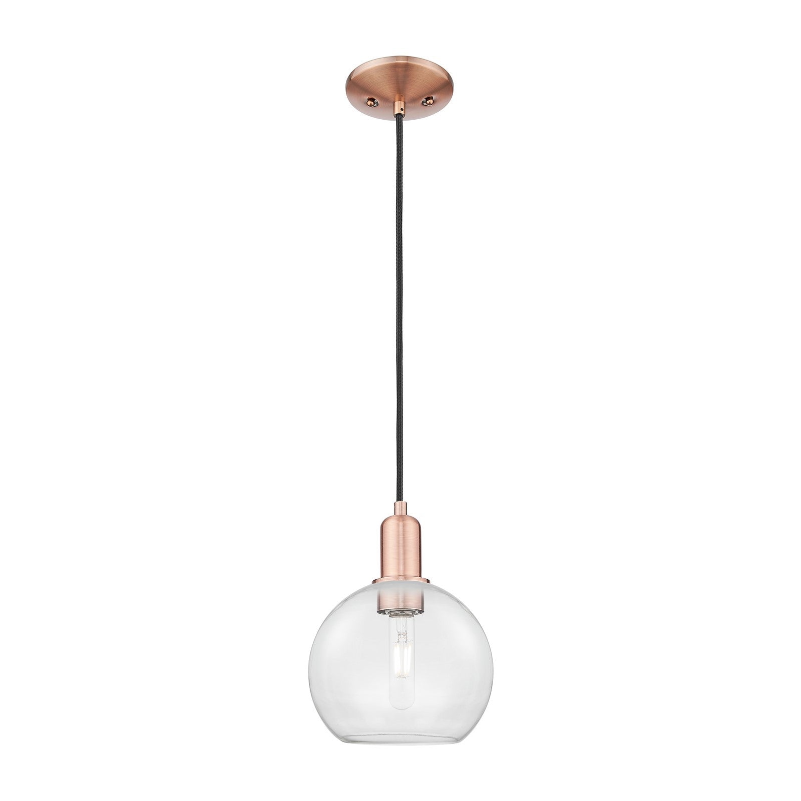 Innovations Athens 8in 1-Light Mini Pendant | Industrial Antique Copper Steel and Clear Glass | Kitchen Island & Dining Room | Model 716-1P-AC-G122-8
