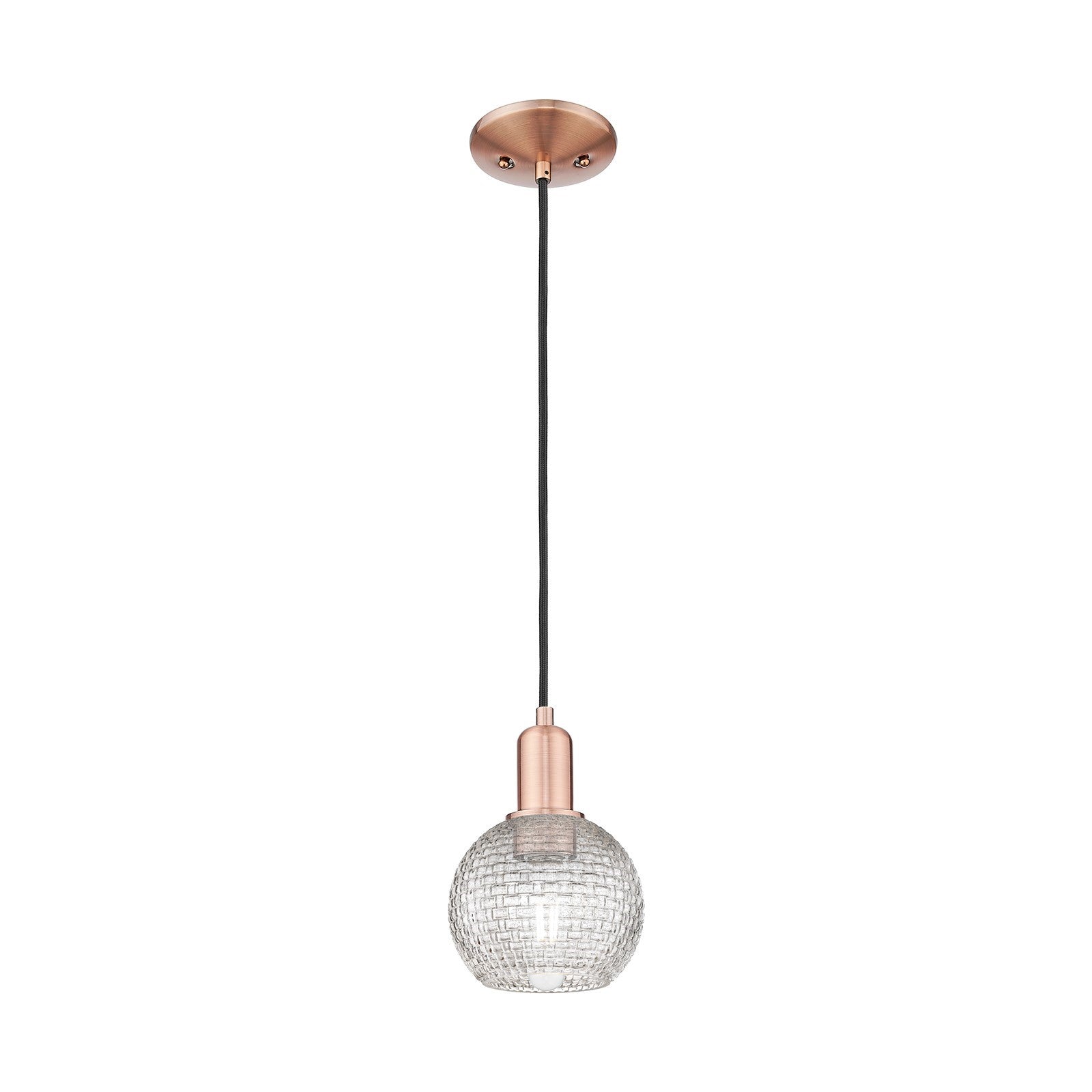 Innovations Athens 6in 1-Light Mini Pendant | Industrial Antique Copper Steel and Clear Basket Weave Glass | Kitchen Island & | Model 716-1P-AC-G122C-6CL