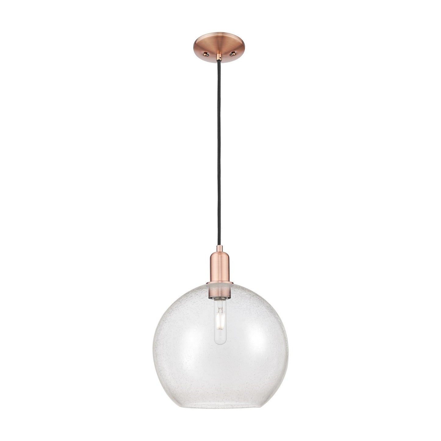 Innovations Athens 12in 1-Light Mini Pendant | Industrial Antique Copper Steel and Seedy Glass | Kitchen Island & Dining Room | Model 716-1P-AC-G124-12
