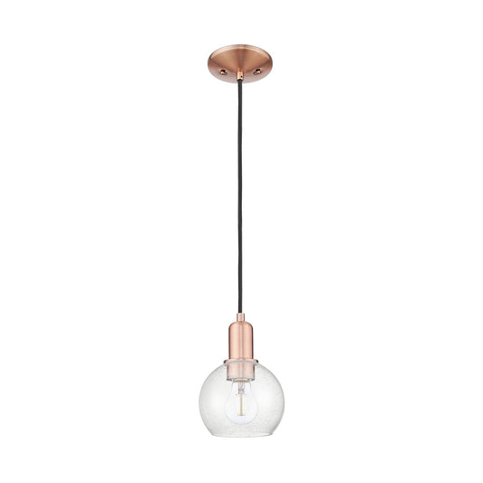 Innovations Athens 6in 1-Light Mini Pendant | Industrial Antique Copper Steel and Seedy Glass | Kitchen Island & Dining Room | Model 716-1P-AC-G124-6