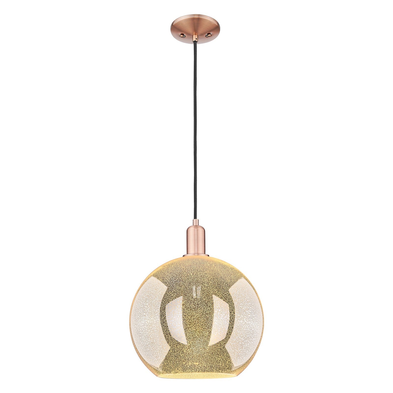 Innovations Athens 12in 1-Light Mini Pendant | Industrial Antique Copper Steel and Mercury Glass | Kitchen Island & Dining Room | Model 716-1P-AC-G128-12