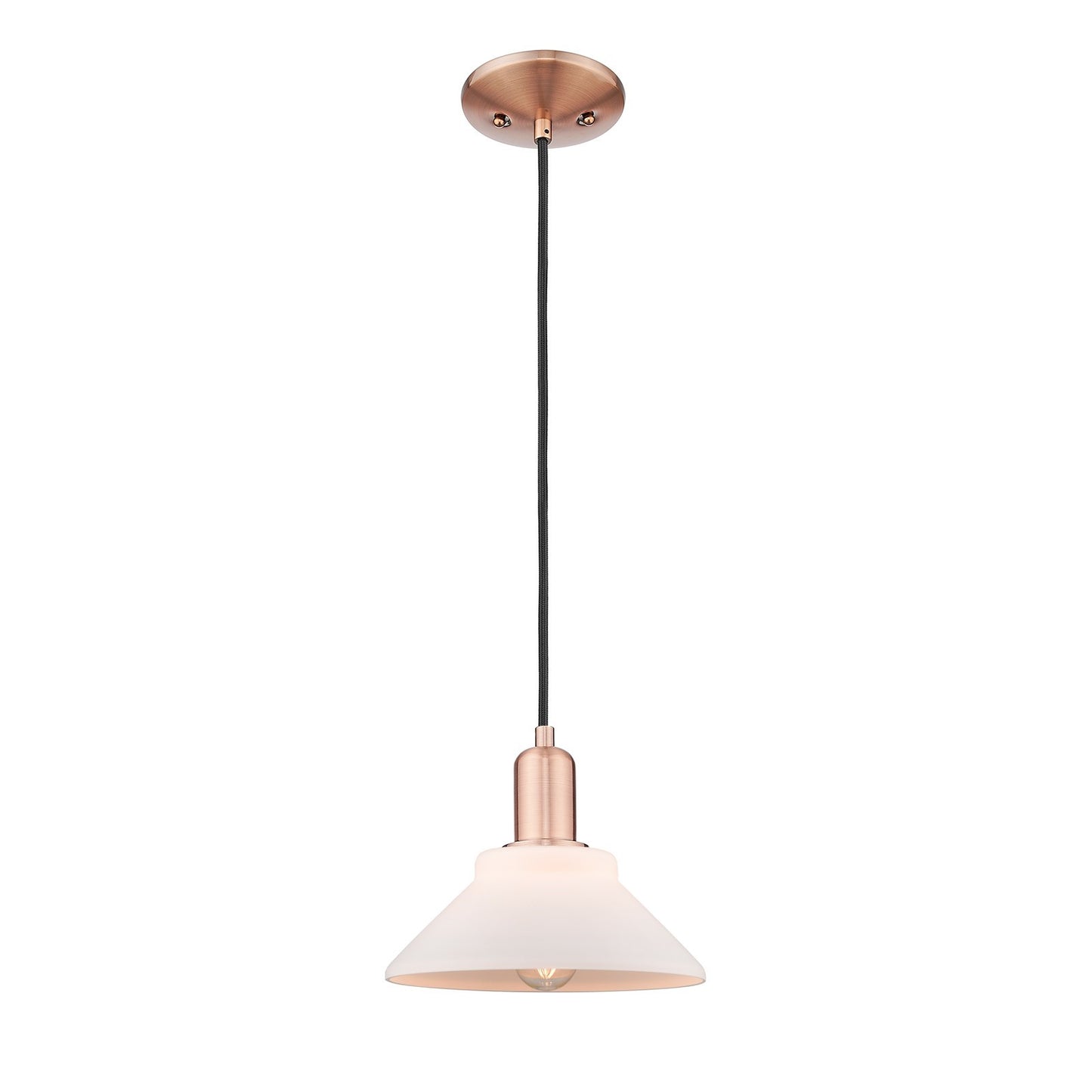 Innovations Orwell 8in 1-Light Mini Pendant | Industrial Antique Copper Steel and Matte White Glass | Kitchen Island & Dining Room | Model 716-1P-AC-G131