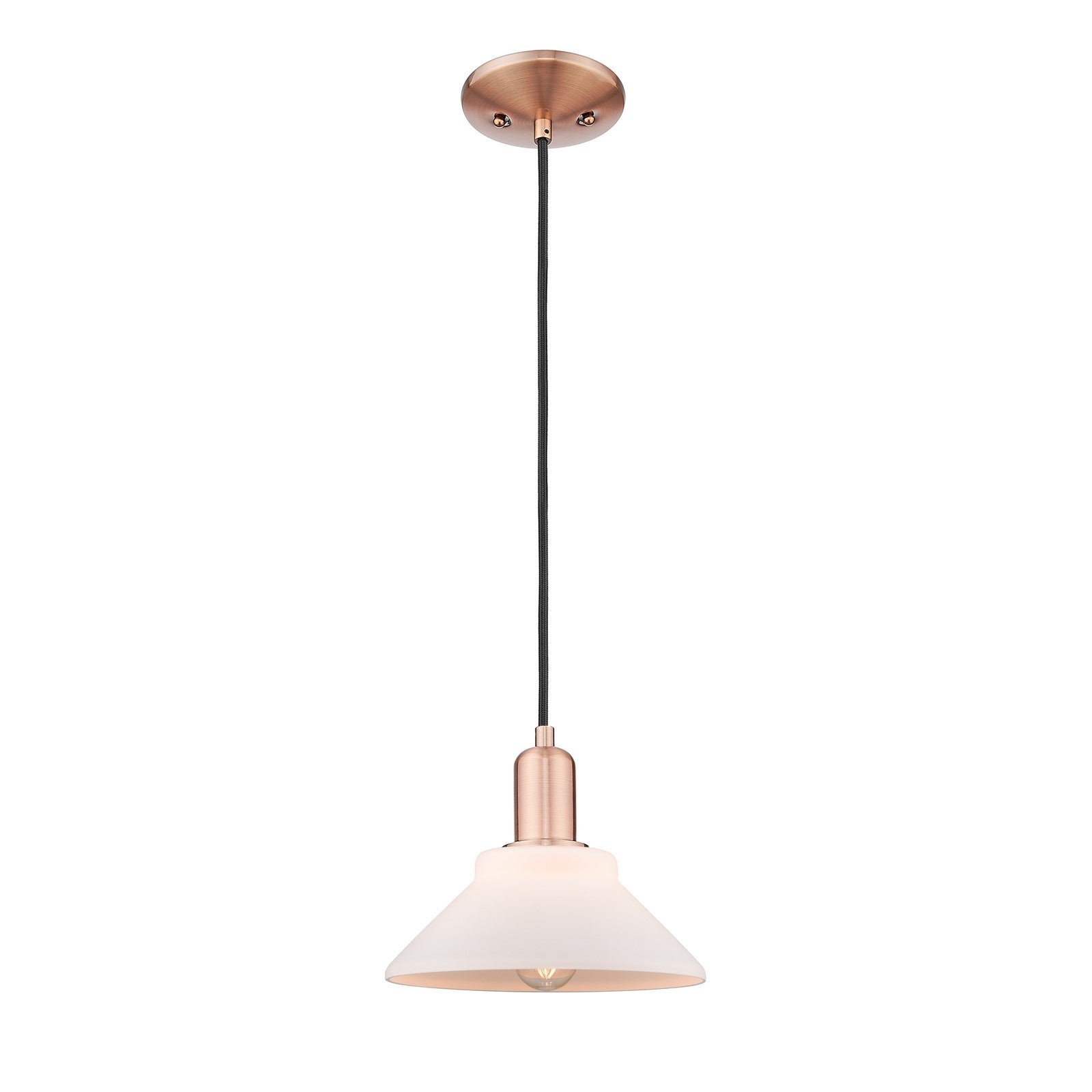 Innovations Orwell 8in 1-Light Mini Pendant | Industrial Antique Copper Steel and Matte White Glass | Kitchen Island & Dining Room | Model 716-1P-AC-G131
