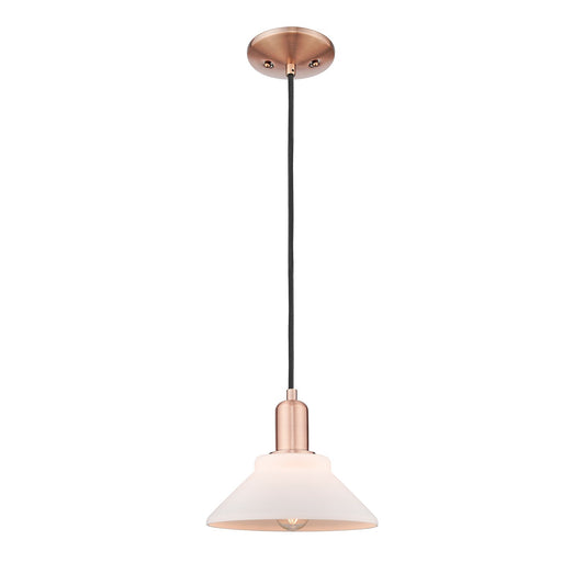 Innovations Orwell 8in 1-Light Mini Pendant | Industrial Antique Copper Steel and Matte White Glass | Kitchen Island & Dining Room | Model 716-1P-AC-G131