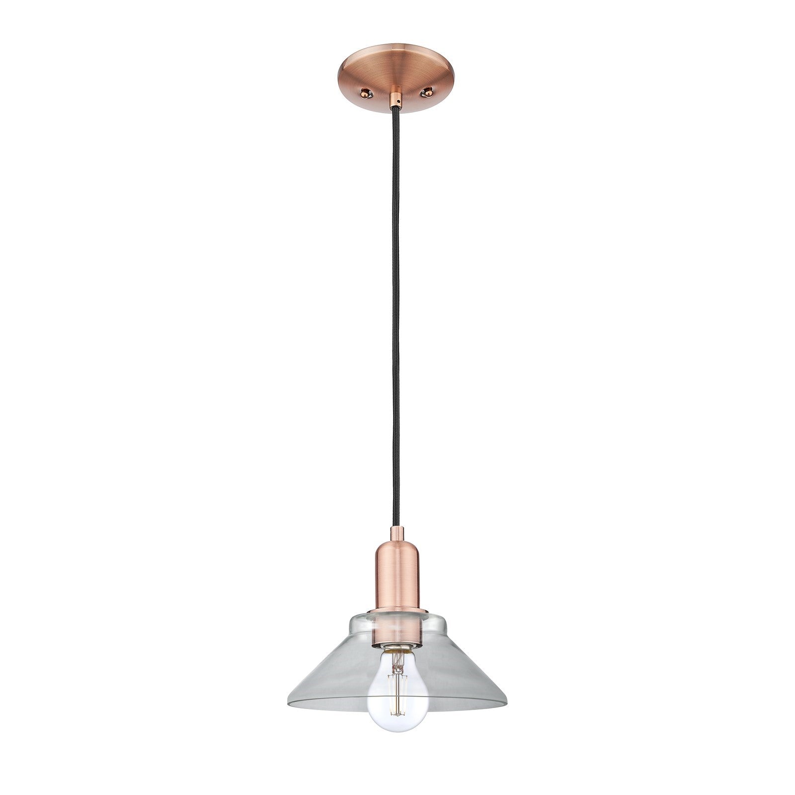 Innovations Orwell 8in 1-Light Mini Pendant | Industrial Antique Copper Steel and Clear Glass | Kitchen Island & Dining Room | 8.38 | Model 716-1P-AC-G132