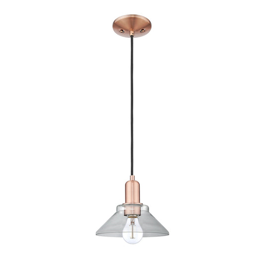 Innovations Orwell 8in 1-Light Mini Pendant | Industrial Antique Copper Steel and Clear Glass | Kitchen Island & Dining Room | 8.38 | Model 716-1P-AC-G132