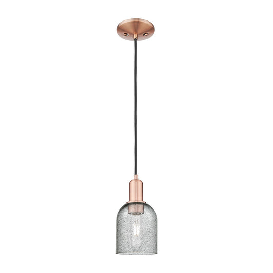 Innovations Caledonia 5in 1-Light Mini Pendant | Industrial Antique Copper Steel and Charcoal Glass | Kitchen Island & Dining Room | Model 716-1P-AC-G257