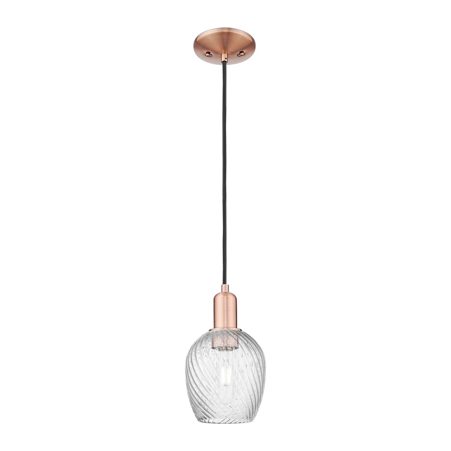 Innovations Salina 6in 1-Light Mini Pendant | Industrial Antique Copper Steel and Clear Spiral Fluted Glass | Kitchen Island & | Model 716-1P-AC-G292