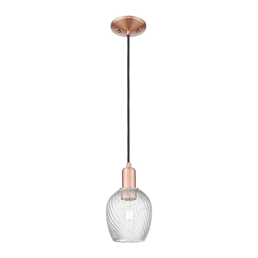Innovations Salina 6in 1-Light Mini Pendant | Industrial Antique Copper Steel and Clear Spiral Fluted Glass | Kitchen Island & | Model 716-1P-AC-G292