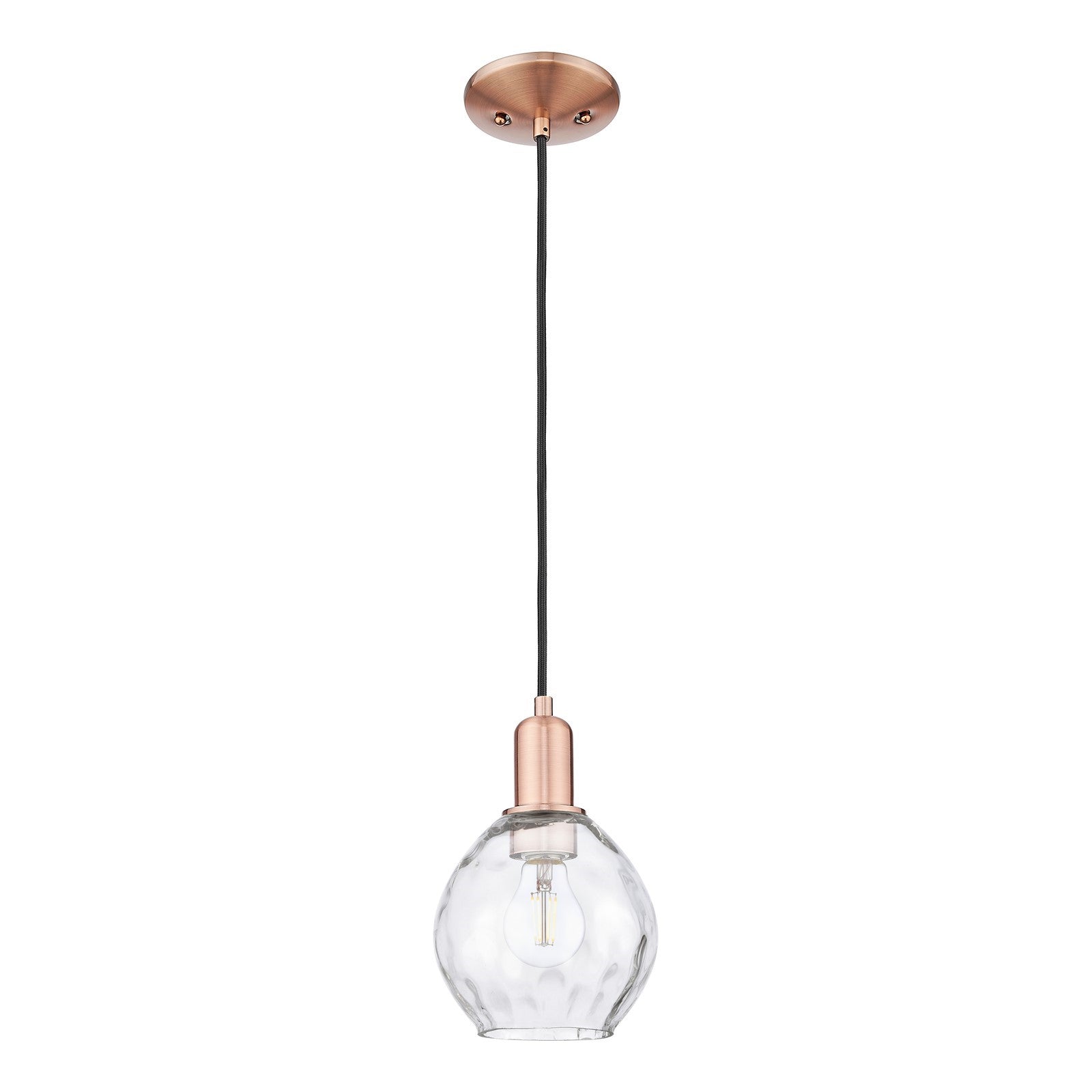 Innovations Waverly 6in 1-Light Mini Pendant | Industrial Antique Copper and Clear Water Glass | Kitchen Island & Dining Room | Model 716-1P-AC-G362