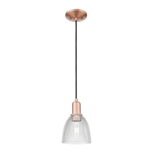 Innovations Castile 6in 1-Light Mini Pendant | Industrial Antique Copper Steel and Clear Glass | Kitchen Island & Dining Room | 6 x | Model 716-1P-AC-G382