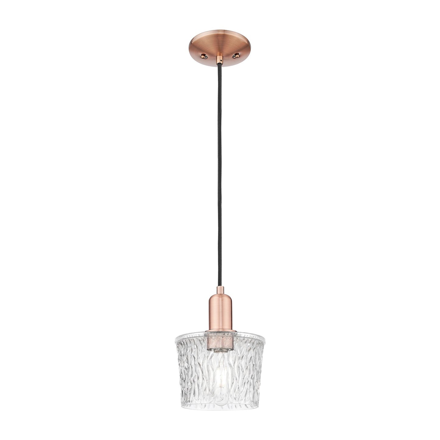 Innovations Niagara 7in 1-Light Mini Pendant | Industrial Antique Copper and Clear Glass | Kitchen Island & Dining Room | Damp | Model 716-1P-AC-G402