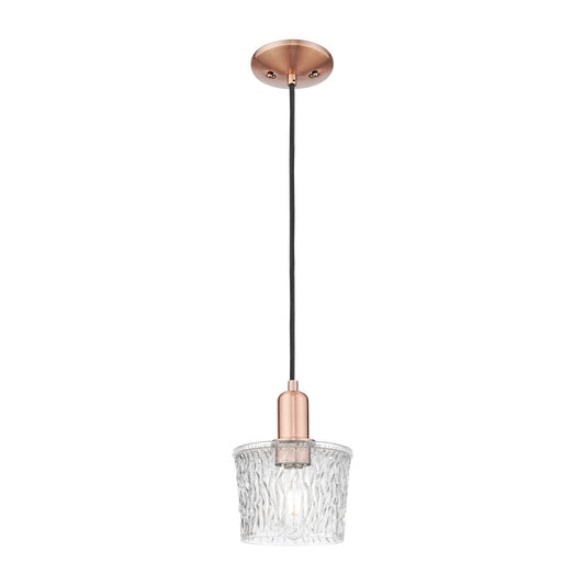 Innovations Niagara 7in 1-Light Mini Pendant | Industrial Antique Copper and Clear Glass | Kitchen Island & Dining Room | Damp | Model 716-1P-AC-G402