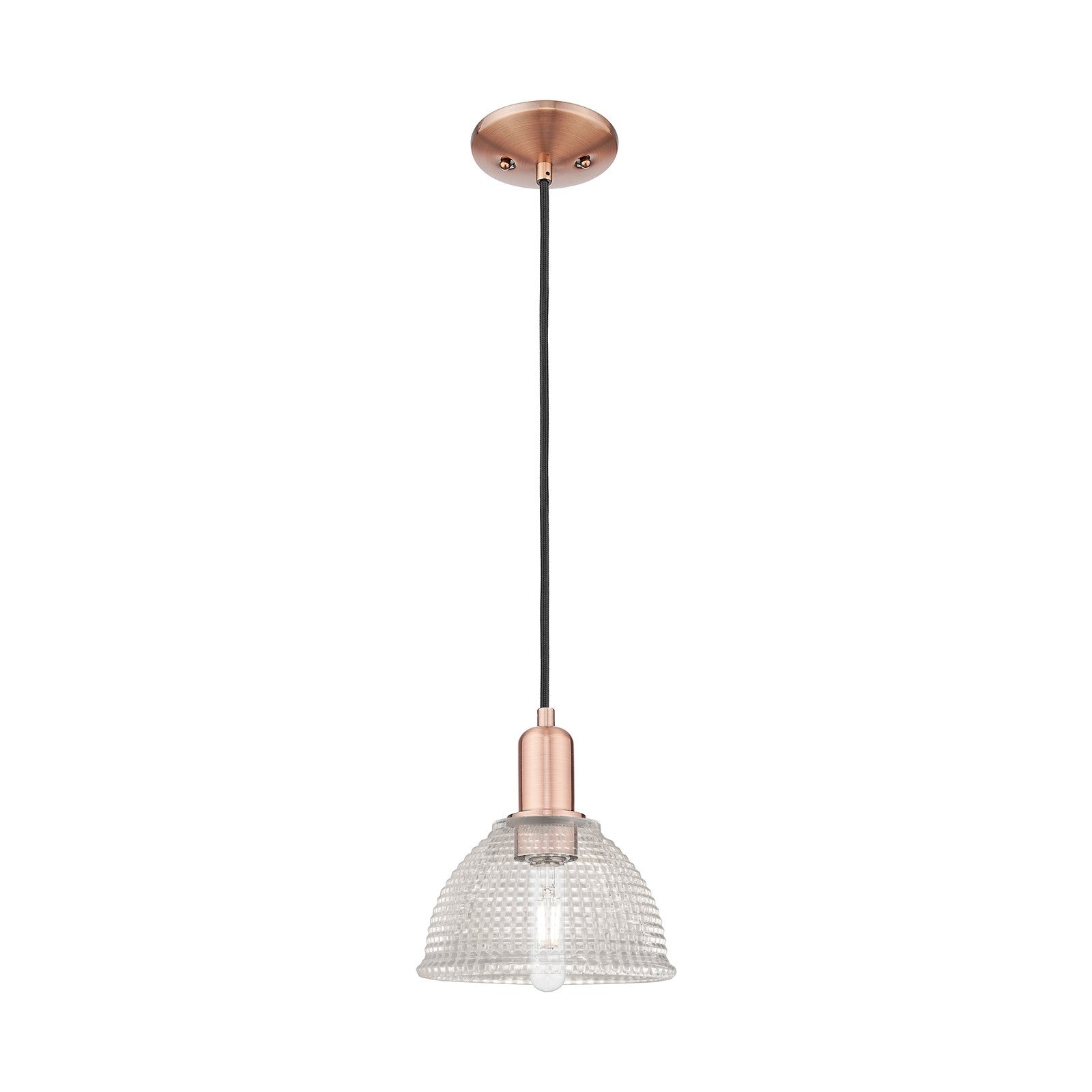 Innovations Arietta 8in 1-Light Mini Pendant | Industrial Antique Copper Steel and Clear Glass | Kitchen Island & Dining Room | 8 x | Model 716-1P-AC-G422