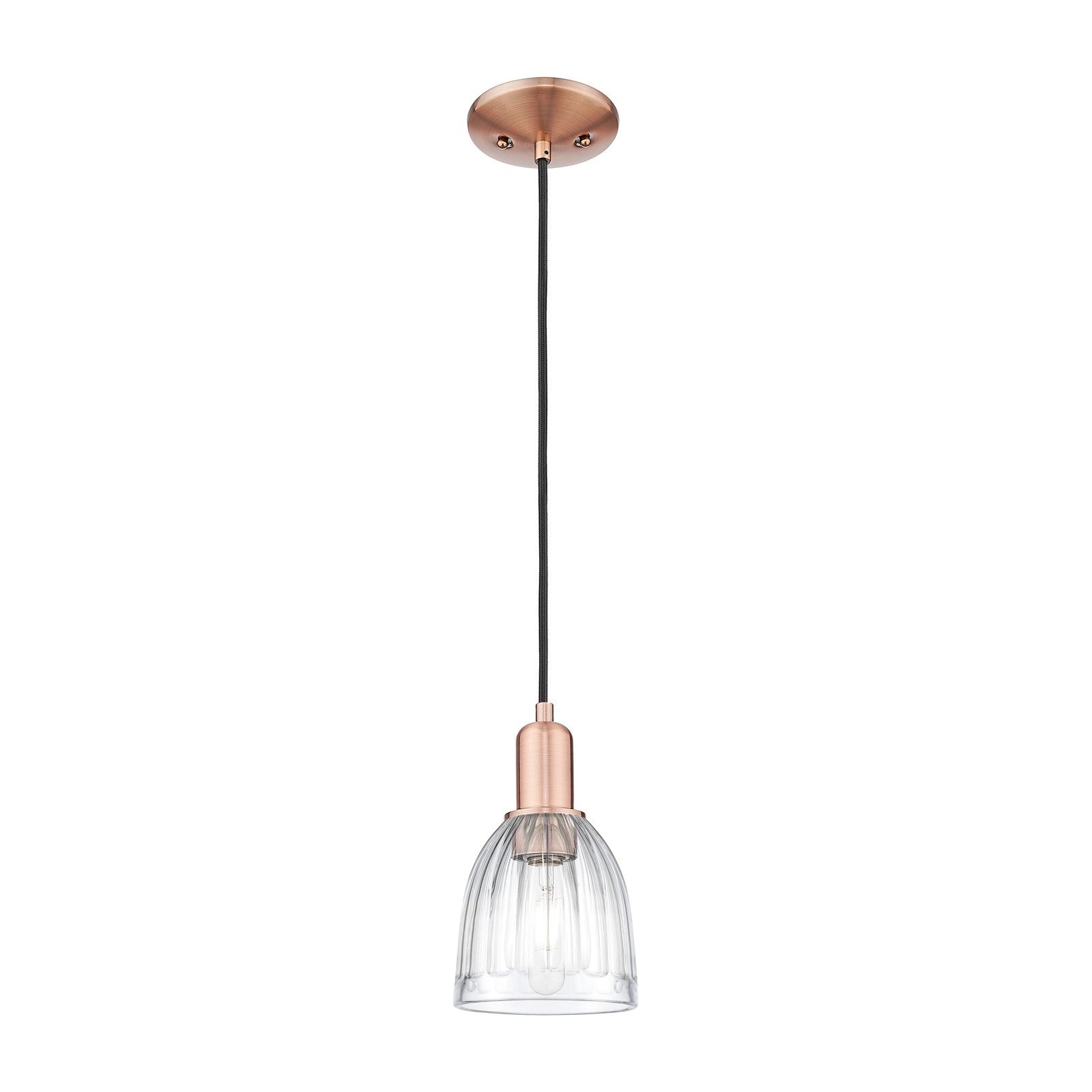 Innovations Brookfield 6in 1-Light Mini Pendant | Industrial Antique Copper and Clear Ribbed Glass | Kitchen Island & Dining Room | Model 716-1P-AC-G442