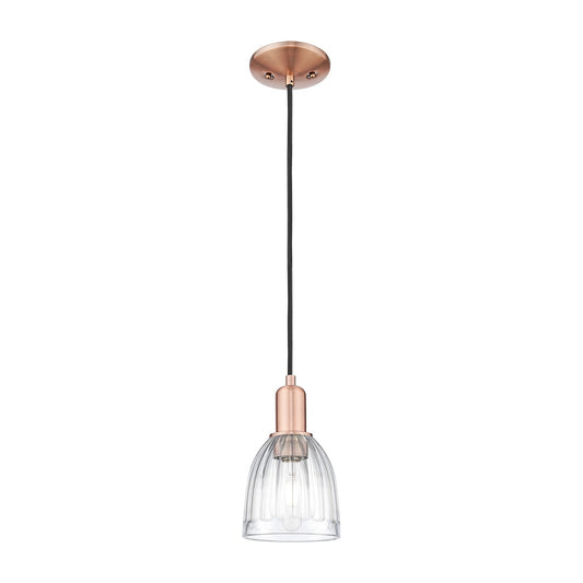Innovations Brookfield 6in 1-Light Mini Pendant | Industrial Antique Copper and Clear Ribbed Glass | Kitchen Island & Dining Room | Model 716-1P-AC-G442