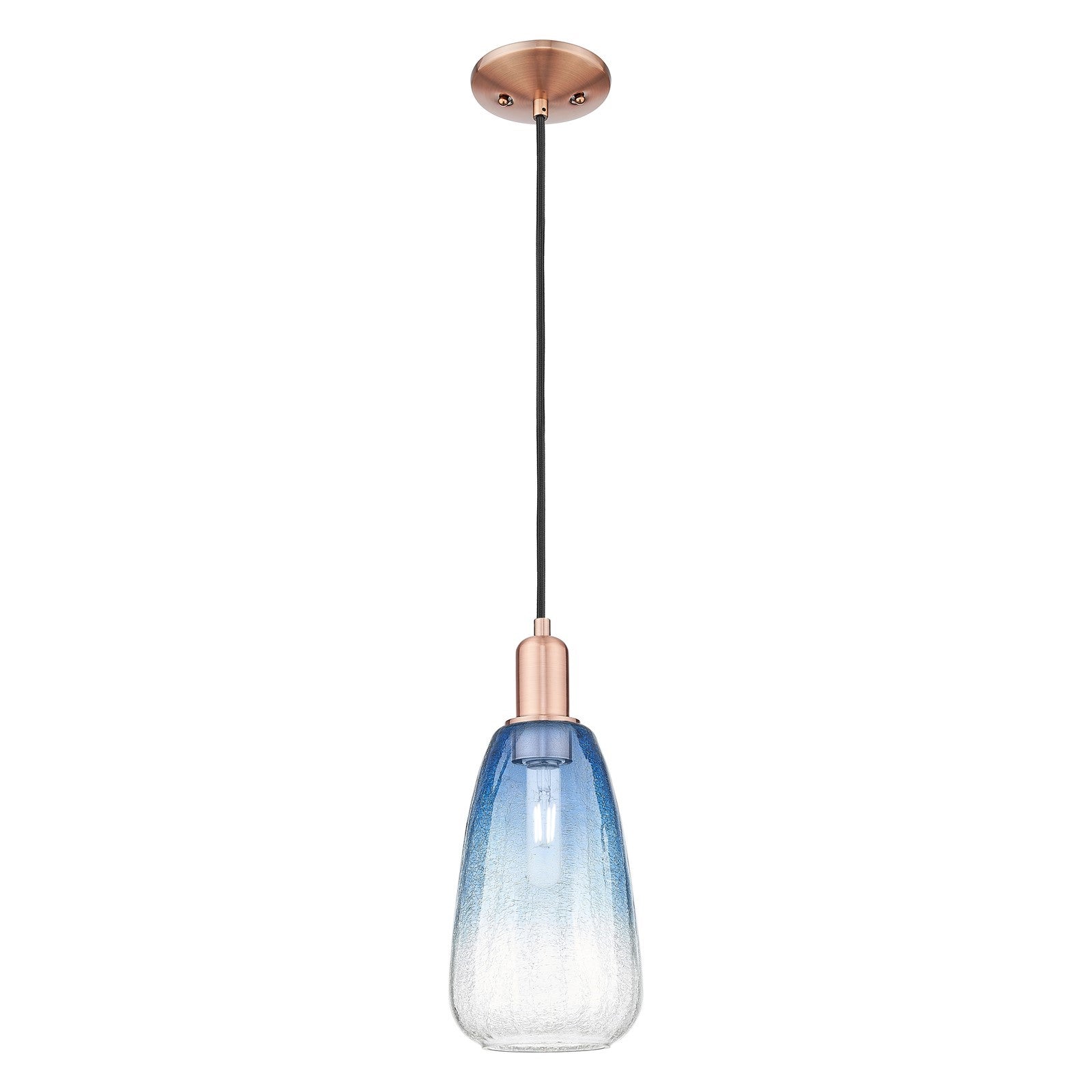 Innovations Brookhaven Almond 6in 1-Light Mini Pendant | Industrial Antique Copper Steel and Sapphire Blue Glass | Kitchen | Model 716-1P-AC-G480-6SB