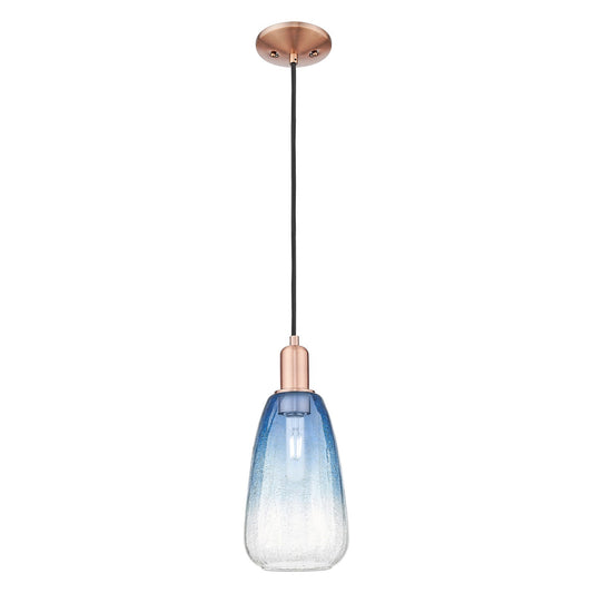 Innovations Brookhaven Almond 6in 1-Light Mini Pendant | Industrial Antique Copper Steel and Sapphire Blue Glass | Kitchen | Model 716-1P-AC-G480-6SB