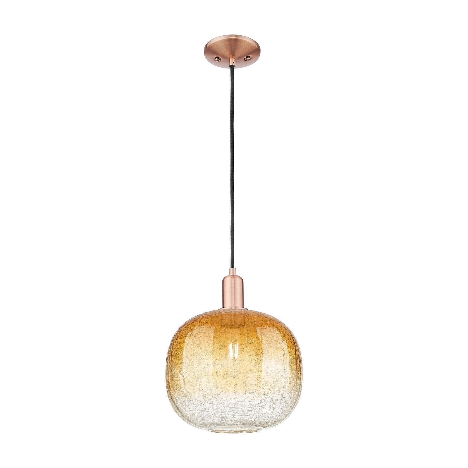 Innovations Brookhaven Sphere 10.5in 1-Light Mini Pendant | Industrial Antique Copper and Amber Glass | Kitchen Island & | Model 716-1P-AC-G481-10AM