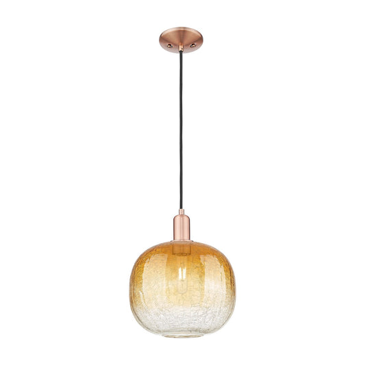 Innovations Brookhaven Sphere 10.5in 1-Light Mini Pendant | Industrial Antique Copper and Amber Glass | Kitchen Island & | Model 716-1P-AC-G481-10AM