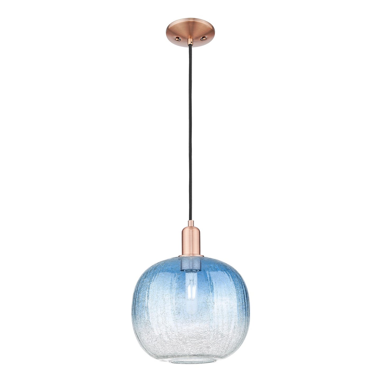 Innovations Brookhaven Sphere 10.5in 1-Light Mini Pendant | Industrial Antique Copper Steel and Sapphire Blue Glass | Kitchen | Model 716-1P-AC-G481-10SB