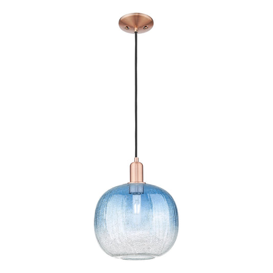 Innovations Brookhaven Sphere 10.5in 1-Light Mini Pendant | Industrial Antique Copper Steel and Sapphire Blue Glass | Kitchen | Model 716-1P-AC-G481-10SB