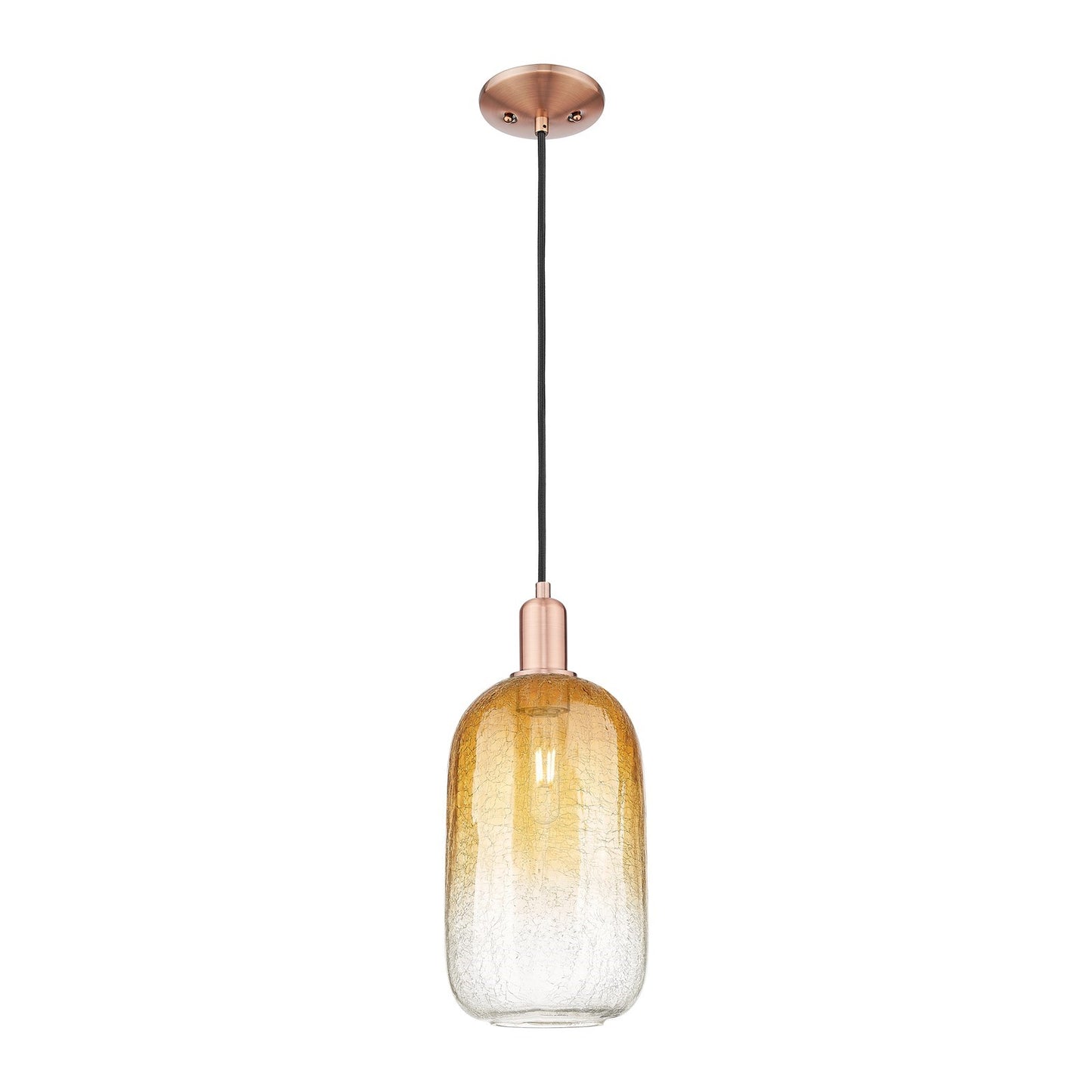 Innovations Brookhaven Cloche 7in 1-Light Mini Pendant | Industrial Antique Copper Steel and Amber Glass | Kitchen Island & | Model 716-1P-AC-G482-7AM