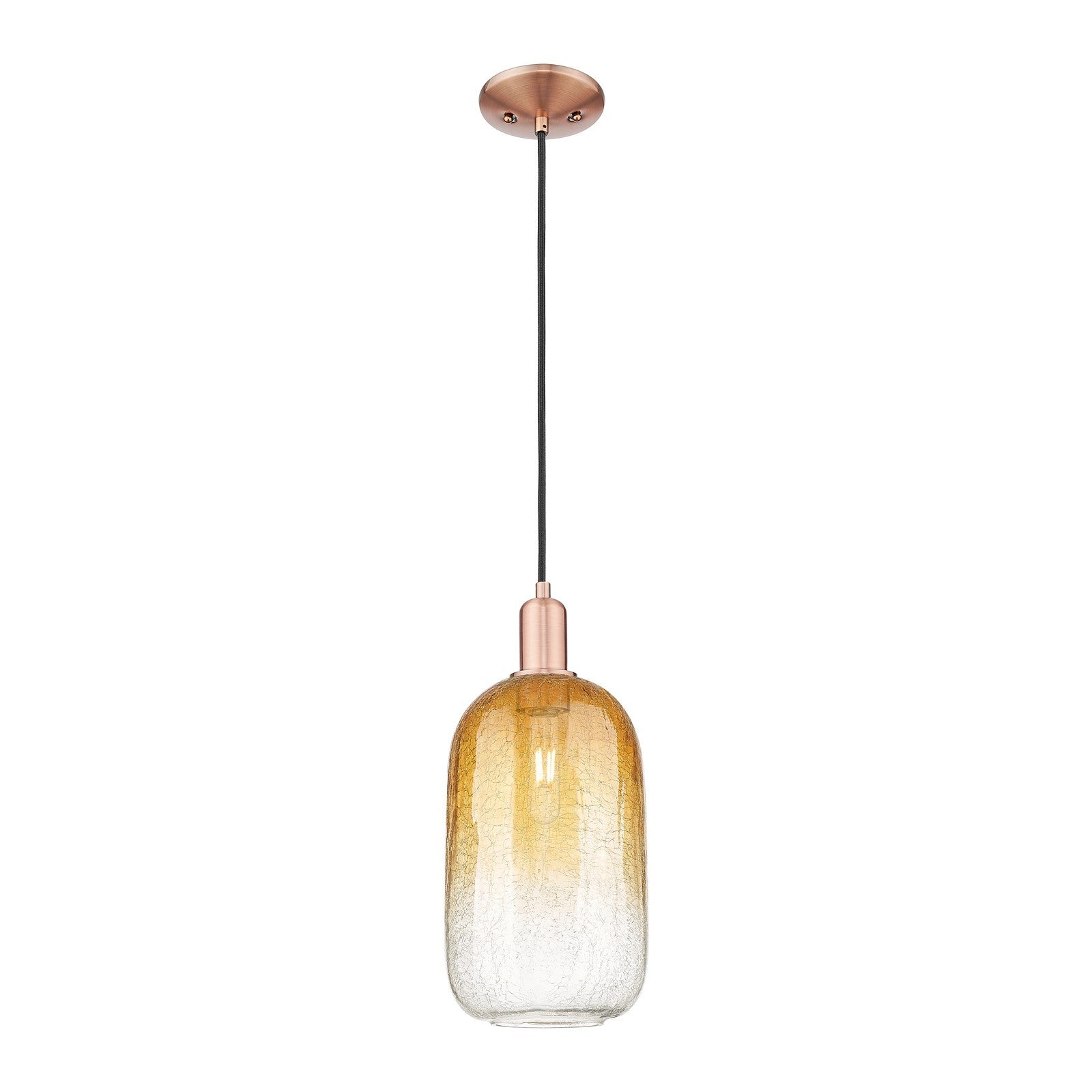 Innovations Brookhaven Cloche 7in 1-Light Mini Pendant | Industrial Antique Copper Steel and Amber Glass | Kitchen Island & | Model 716-1P-AC-G482-7AM