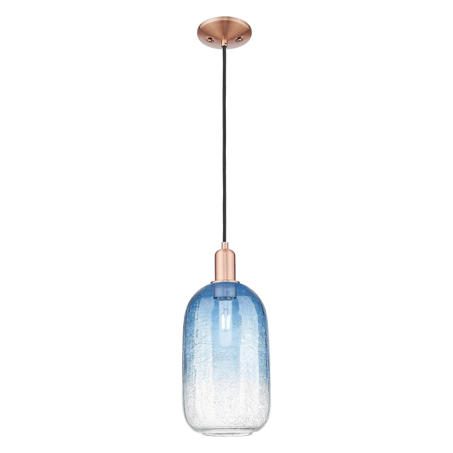 Innovations Brookhaven Cloche 7in 1-Light Mini Pendant | Industrial Antique Copper Steel and Sapphire Blue Glass | Kitchen | Model 716-1P-AC-G482-7SB