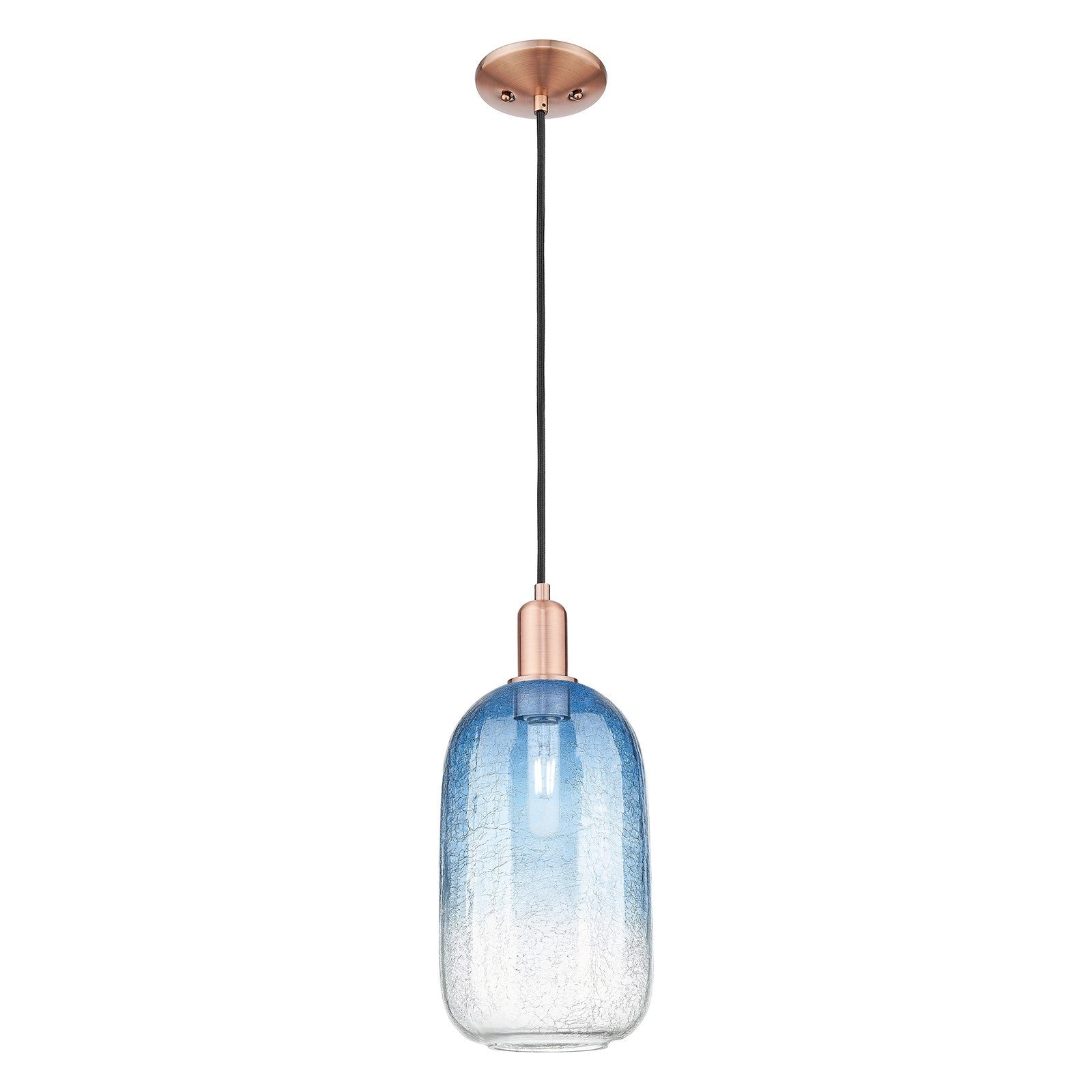 Innovations Brookhaven Cloche 7in 1-Light Mini Pendant | Industrial Antique Copper Steel and Sapphire Blue Glass | Kitchen | Model 716-1P-AC-G482-7SB