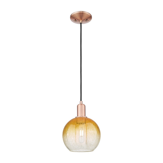 Innovations Brookhaven Globe 8in 1-Light Mini Pendant | Industrial Antique Copper and Amber Glass | Kitchen Island & Dining | Model 716-1P-AC-G483-8AM