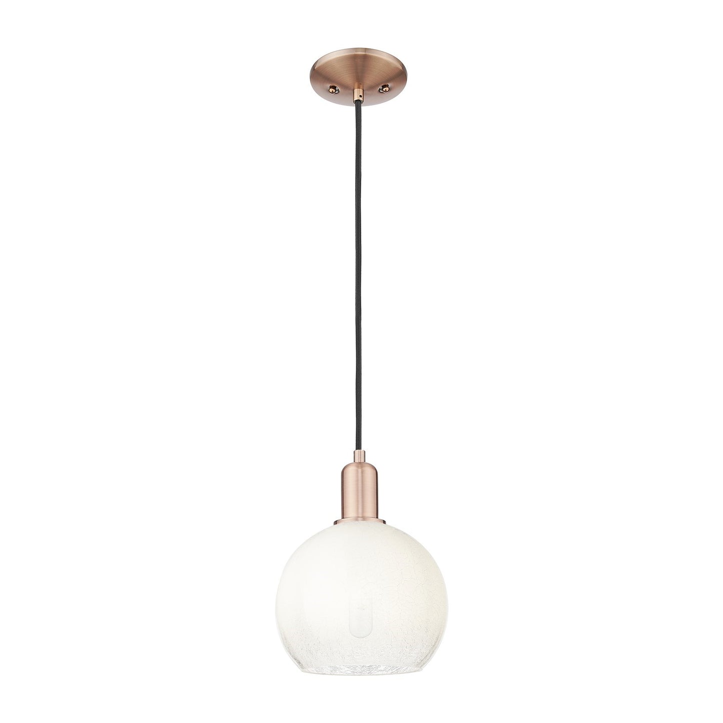 Innovations Brookhaven Globe 8in 1-Light Mini Pendant | Industrial Antique Copper Steel and Opal Glass | Kitchen Island & | Model 716-1P-AC-G483-8OP